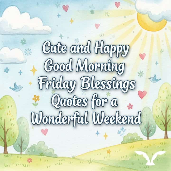 Cheerful watercolor morning landscape with "Cute and Happy Good Morning Friday Blessings Quotes for a Wonderful Weekend