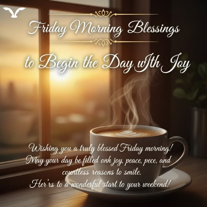 Beautiful Friday Morning Blessing Image a cup of coffee by sunrise
