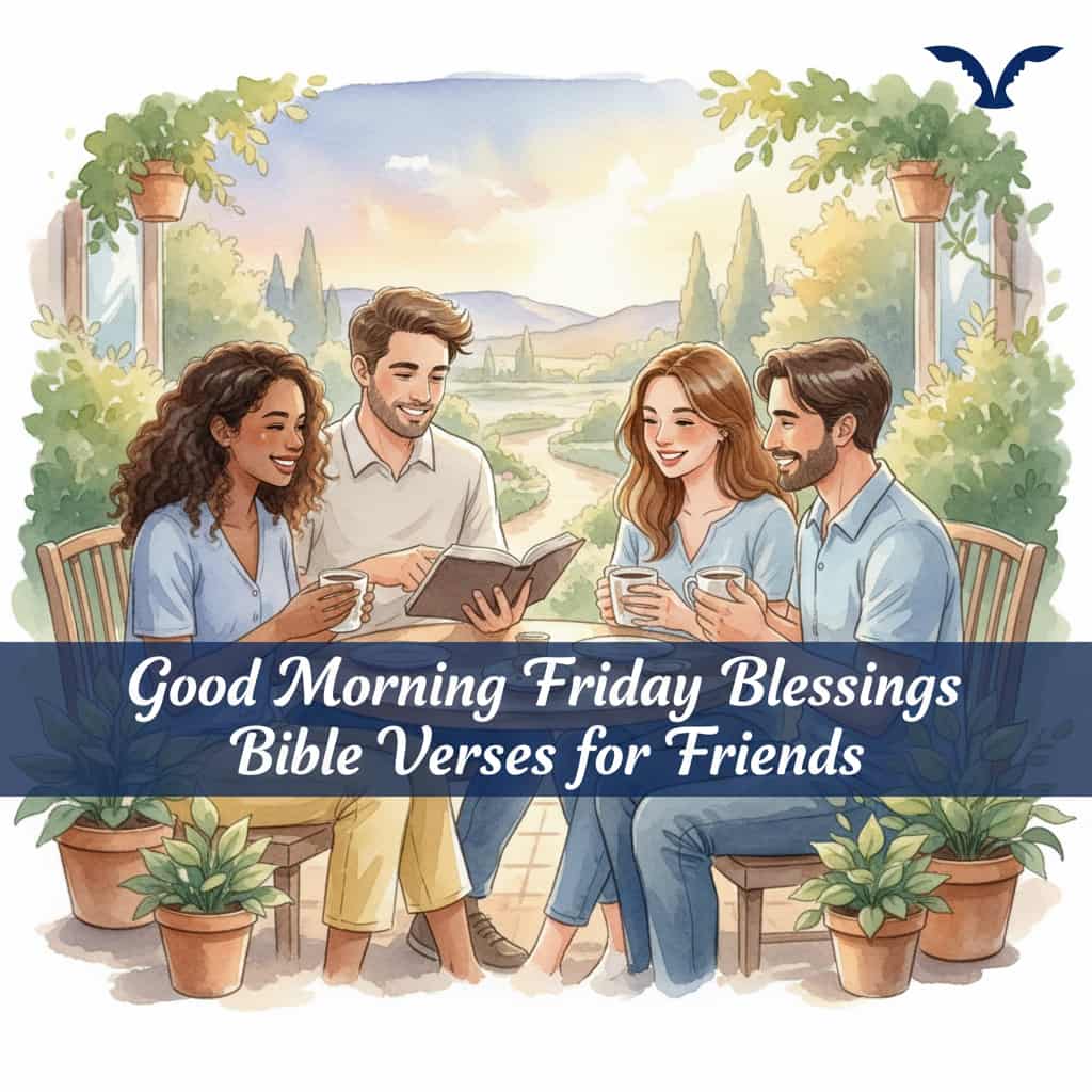 Watercolor illustration of four friends enjoying coffee and reading outdoors
